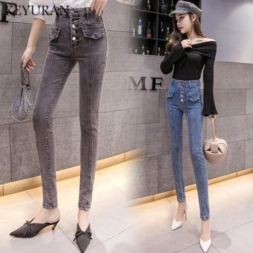 Fashion Slim Women High waist Denim Jeans Leggings Sexy Long Single-breasted Pocket Female Summer Casual Pencil Pants Plus size