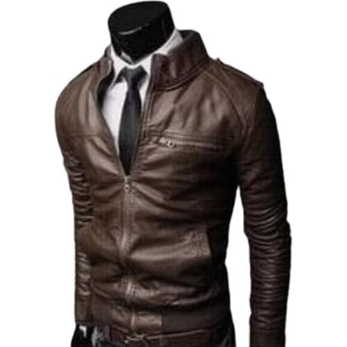 COLDKER Mens PU motorcycle leather collar British business high-end leather coat quality coat jacket