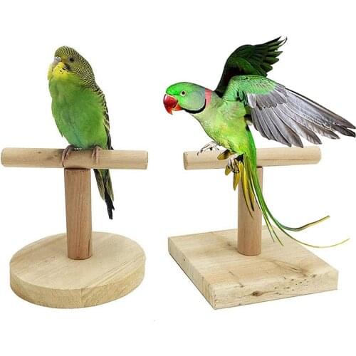Pet Bird Parrot Wooden Stand Perch Playground Platform Cage Chew Playing Toy
