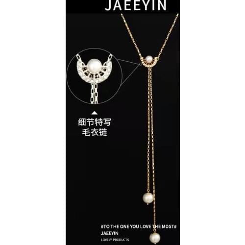 Jaeeyin 2021 New Arrivals Trendy Sweater Chain Punk Long Necklace Freshwater Pearl Pendant Cubic Zircon Fashion Jewelry Gift
