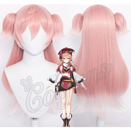 Game Yan Fei Cosplay wig Genshin Impact Yanfei Gradient Pink White Long Heat Resistant Synthetic Hair+wig cap Women Role Play