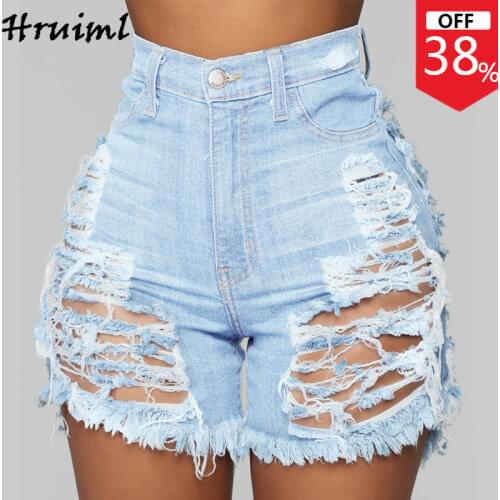 Personalized Denim Shorts Vintage Slim Frayed Shorts for Women Casual Big Hole Hot Sale Fashion High Waist Ropa Para Mujer