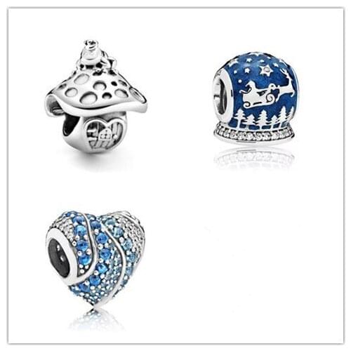 Authentic 925 Sterling Silver Bead Charm Mushroom & Frog Dangle Charm Fit pandora Bracelets & Necklace Women Diy Jewelry