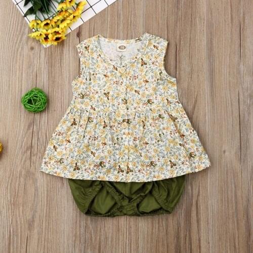 Pudcoco Summer Newborn Baby Girl Clothes Sleeveless Flower Print Mini Dress Short Pants 2Pcs Outfits Clothes Summer