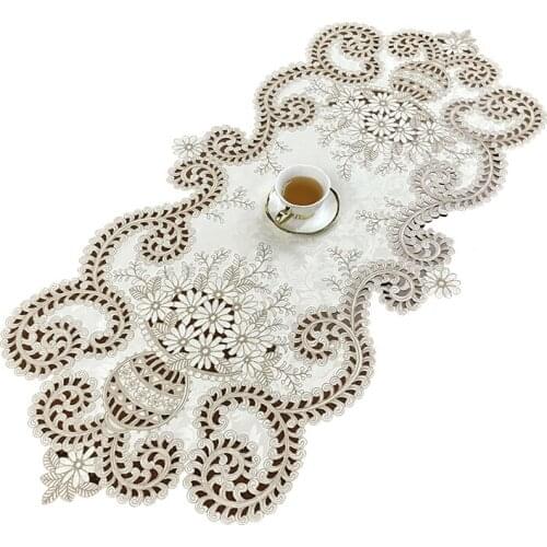 Luxurious brown flowers lace embroidery cloth art circular tablecloth table runner Table flag dust covers Placemat