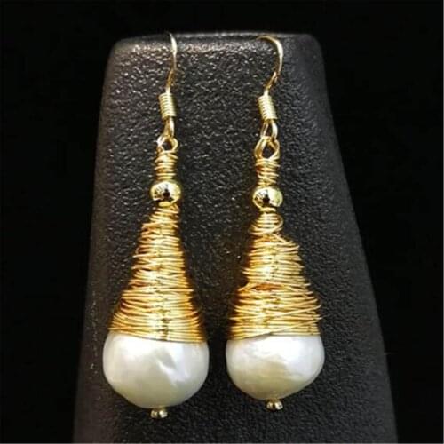12-13mm White Baroque Pearl Earring 18k Hook Jewelry Mesmerizing Party Flawless Classic Dangle Real Cultured Wedding Women