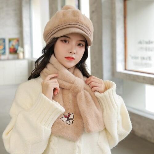 2021 new octagon hat 100% high quality wool adult hat female butterfly with neck cap two-piece snow winter outdoor warm