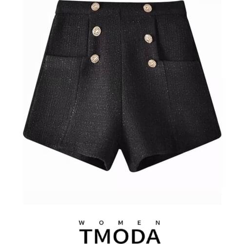 TMODA1288 2021 Summer Za Women Shorts Double Button High Waist Elegant Ladies Streetwear Fashion Lady Female Short Pants