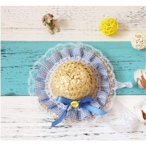 Pet Straw Hat Dog Spring Summer Cute Handcrafted Woven Straw Pet Hat with Adjustable String for Pet Dog Cat Decoration