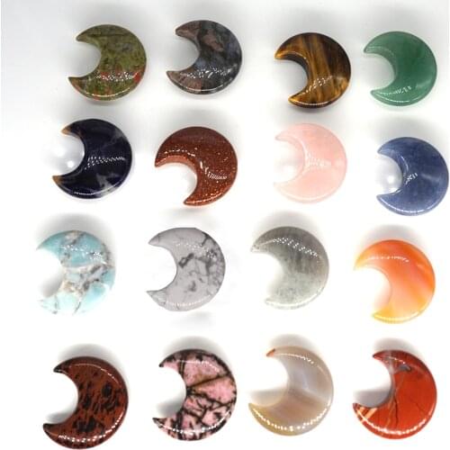 30MM Moon Shaped Statue Natural Crystal Stone Colorfull Mascot Meditation Healing Reiki Gemstone Gift Collection and Home Decor