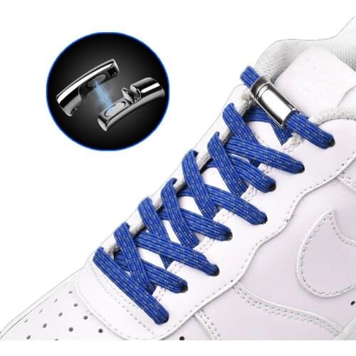 1 Pair Reflective Elastic Shoelaces Lock Lazy Laces No Tie Shoelace Magnetic Metal Flat Easy to Remove Unisex 20 Colors