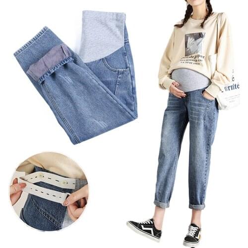 Loose Jeans For Pregnant Women In Winter Maternity Wear, High Waist Trousers For Pregnant Women, Loose Denim Jeans