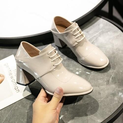Summer New Womens High Heels Fashion Lace-up Round Head Thick Heels Women Pumps Dress Shoes Elegant Shoes Zapatos Mujer U22-26