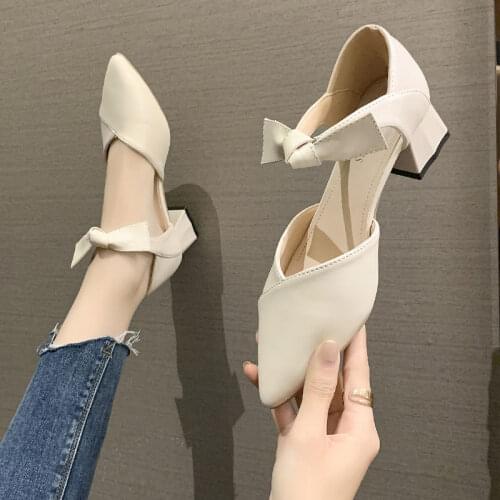 Fashion Womens Shoes 2021 Closed Toe Sandals High Heels All-Match Suit Female Beige Luxury New High-heeled Block Pointed Girls C
