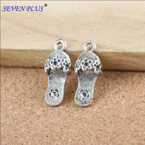 High Quality 20 Pieces/Lot 9mm*23mm Antique Silver Plated Women Slipper Flip Flop Charm