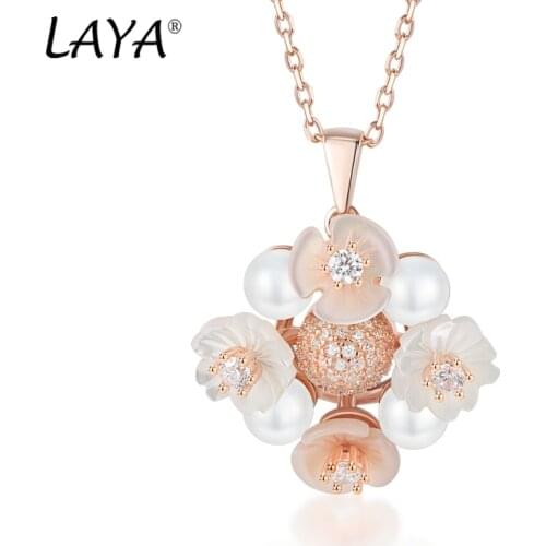 Laya 925 Sterling Silver Fashion Natural Shell Flower High Quality Zircon Freshwater Pearl Necklace For Women Wedding Jewelry