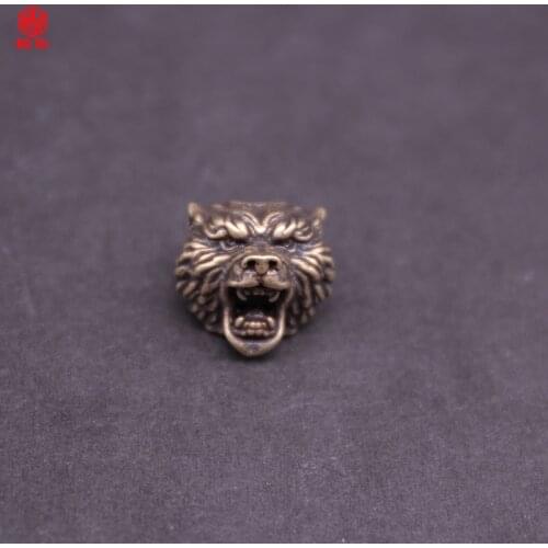 1PC EDC Paracord Beads Bear Head Retro Brass Copper Lanyard Pendants Knife Beads Umbrella Rope Cord Necklace Bracelet Beads