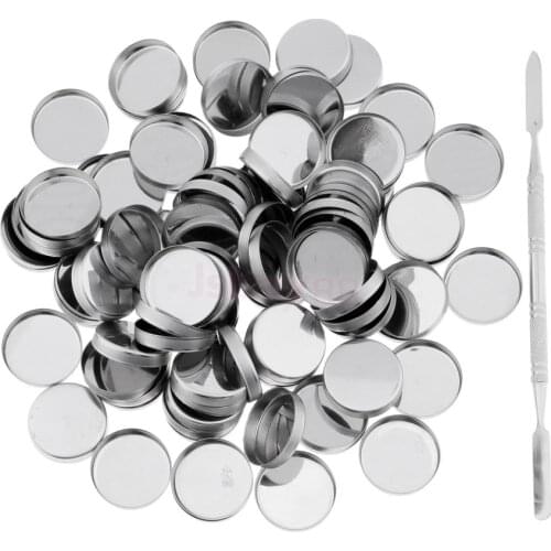 100Pcs Empty Eyeshadow Blush Makeup Pans Magnetic Tins Palette Round+Stick