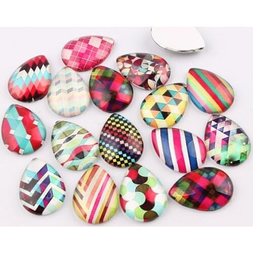 16pcs/lot 18x25mm Handmade Mulity Fashion Vertical Stripes Glass Cabochon Domed Water drop Jewelry Accessories for jewelry