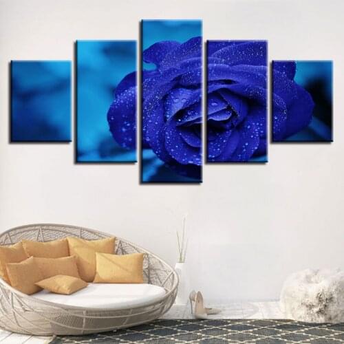 Prints Pictures Wall Art 5 Pieces Blue Roses Flowers Modular Canvas Paintings Decor For Living Room Unframed