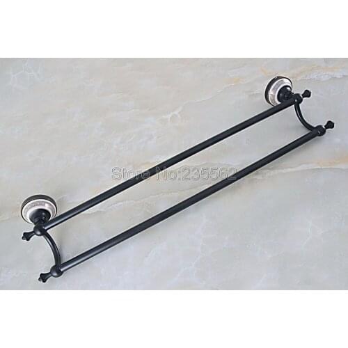 Black Oil Rubbed Brass Bathroom Towel Holder Double Towel Bar Euro Style Hardware Towel Rail Bathroom Accessories Lba712