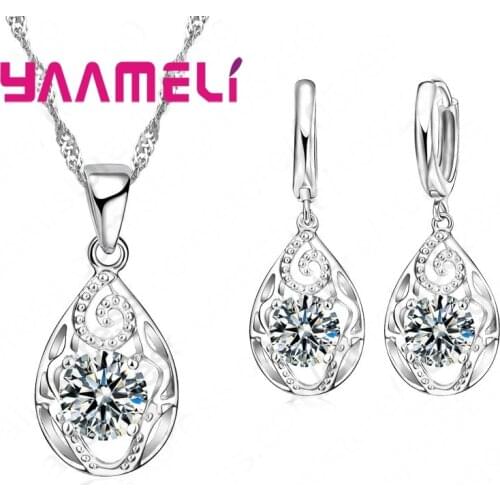 Elegant Drop shape Jewelry Set For Women Girls 925 Sterling Silver Accessories Wedding Engagement Anniversary Present For Bridal