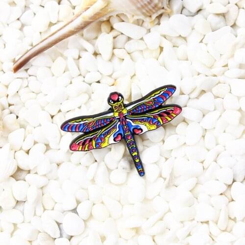 Red headed Dragonfly Enamel Brooch Multicolored insect Dragonflies with wings Lapel Pin Bag denim Custom Badge