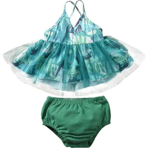 Two Piece Baby Newborn Girls Outfits Print V Neck Sling Tops Solid Elastic Waist Shorts Infant Toddler Summer Sets 0-12M