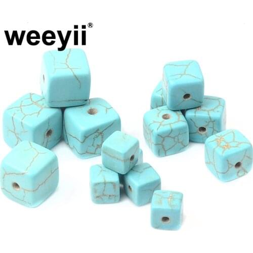 Square Blue White Natural Stone Beads Loose Spacer Blue White Turquoises Beads Nature Stone Beads For jewelry make