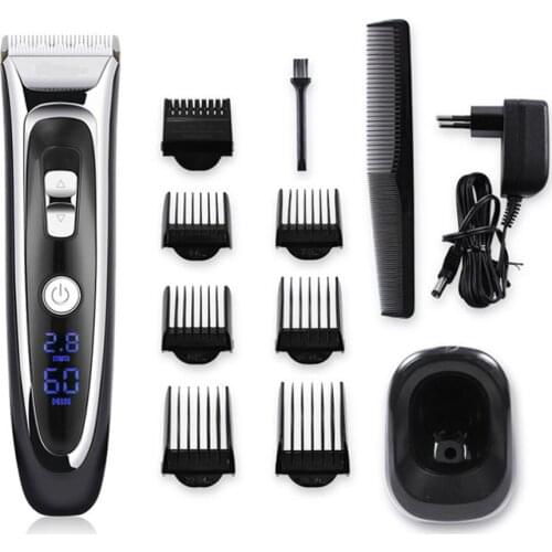 LCD Digital Clipper Hair Mower Trimmer Men Beard Electric Shaver Cutter Professional Adjustable Ceramic Blade Rechargeable Base