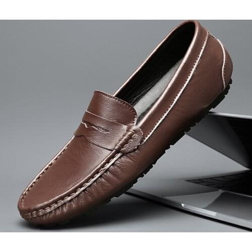 2021 New Fashion Men Comfy Casual Breathable Loafers Mens Genuine Leather Moccasins Slip-on Black Loafers Male Footwear