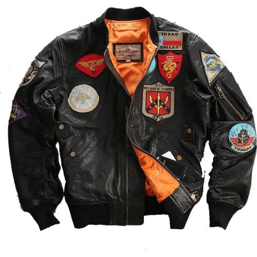 2020 Men Black Top Gun Leather Pilot Jacket Real Sheepskin Short Plus Size XXXL Men Winter Military Russian Coat FREE SHIPPING