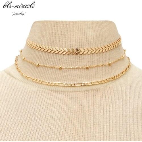 Newest fashion accessories classic gold color Multilayer bead chain Necklace for couple lovers' N541