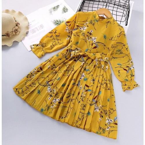 Autumn Girls Korean Dresses New Floral Dresses Long Sleeve Childrens Skirts Childrens Clothing Big Kids Girls' Clothing
