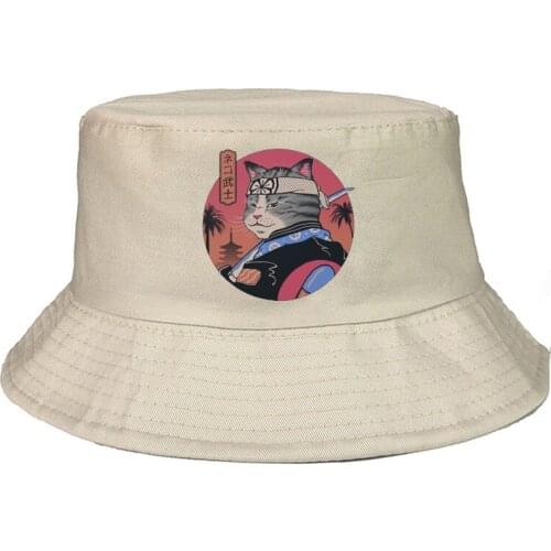 Men women Bucket Hats Funny Anime Cat Print fishing cap casual out sunscreen Fisherman Panama Hip Hop Cap