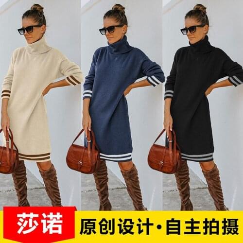 Dress Women Srping autumn hot style 2021 new Europe female turtle neck long sleeve knit mini Dresses Casual Vestidos SLF11789