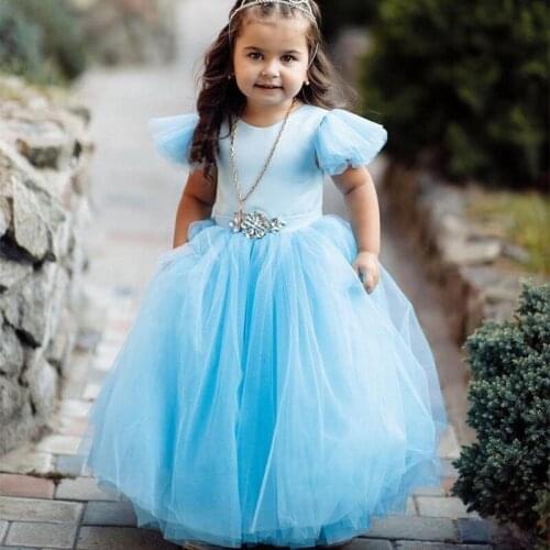 Crystals Flower Girl Dresses for Wedding Tulle Children Ball Gown First Kids Communion Pageant Gowns