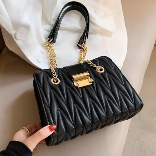 Pleated Square Tote Bag 2021 Fashion New High Quality PU Leather Womens Designer Handbag Chain Shoulder Messenger Bag