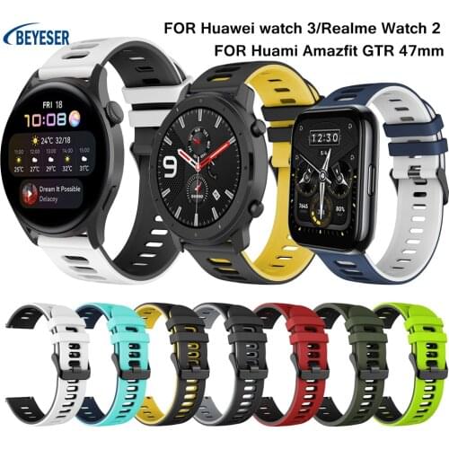 22MM Silicone Watchbands For Huami Amazfit GTR 47mm Smart Sport Band For Huawei watch3/3pro/Realme Watch 2/2pro Bracelet Strap