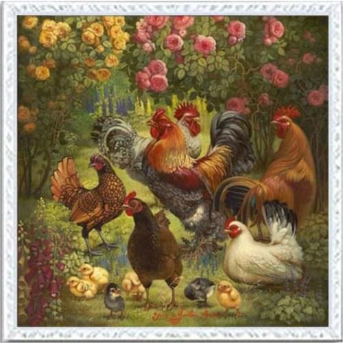 A Chicken Family Needlework,Oil Painting Animal Cross stitch Handmade 14CT Canvas DIY,Cross-stitch kits,Embroidery Art Home