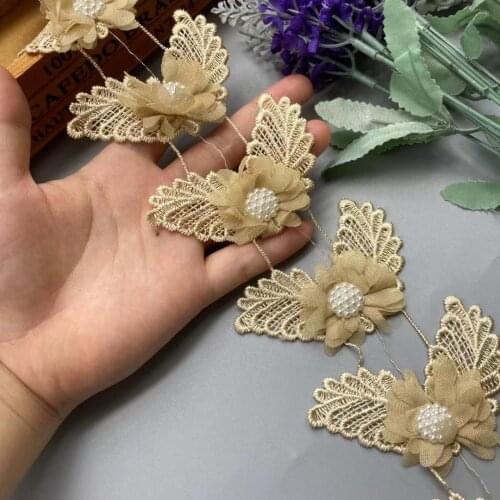 10x Gold 8cm Butterfly Lace Trim Ribbon Chiffon Diamond Flower Fabric Handmade Embroidered Applique Wedding Dress Sewing Craft