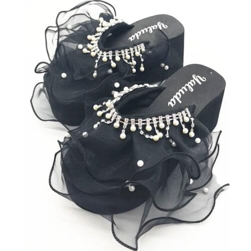 HAHAFLOWER Summer flip flops sweet lace pearls slides women designer sandals cozy home outdoor beach slippers with Diamond