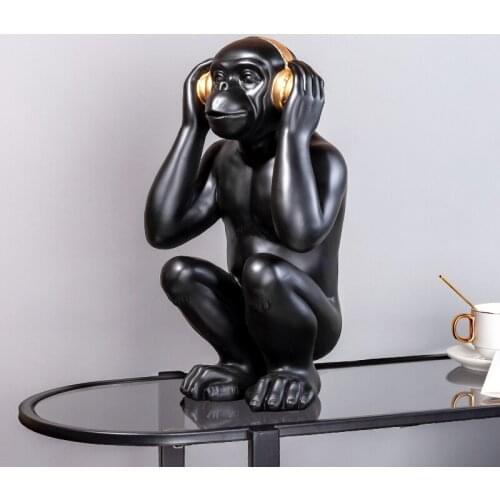 Nordic Home Decor Music Monkey Animal figurines Living Room Decoration Gorilla Sculpture Geometric Modern Art Resin Statue
