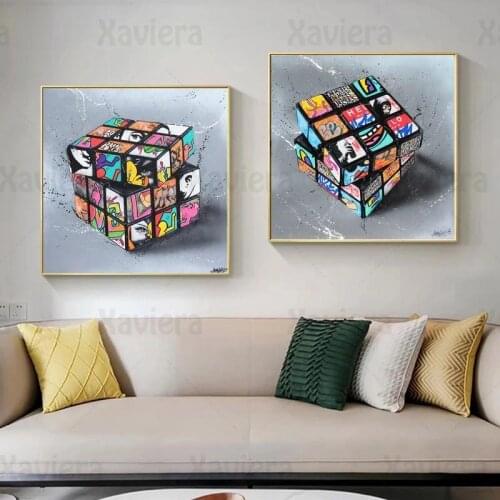 Modern Wall Picture Magic Cube Cartoon Blocks Graffiti Art Canvas Painting Square Posters and Prints Home Decoration Murals