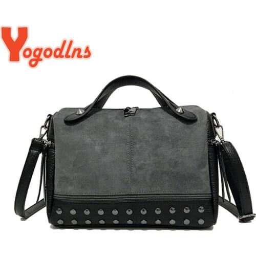 Yogodlns Vintage Rivet Shoulder Bag Women PU Leater Crossbody Bag Luxury Messenger Bag Brand Lady Handbag Large Shopping Purse