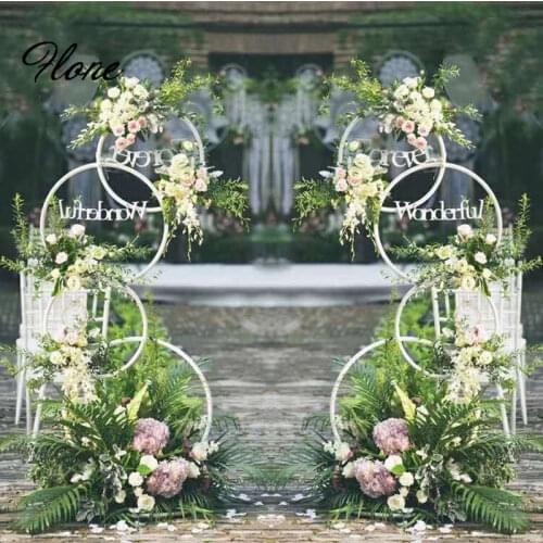 Wedding party donut metal iron road lead backdrop decorative silk flowers stand arrangement welcome area two sides props