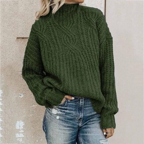 Korean Style Loose Sweater Women Pullover Casual Half Turtleneck Long Sleeve Knit Sweater Female Jumpers solid basic sweater