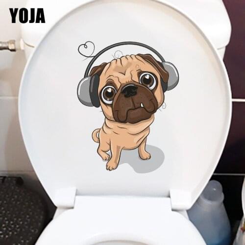 YOJA 16.8×21.8CM Cute Cartoon Pug Home Bedroom Decoration Funny Animal Toilet Stickers Wall Decals T1-2902