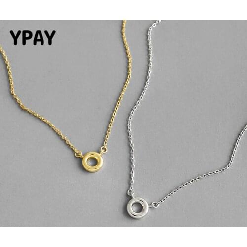 YPAY 100% Real 925 Sterling Silver Chain Necklaces for Women Korea Simple Geometric Hollow Circle Pendant Necklace Gift YMN191