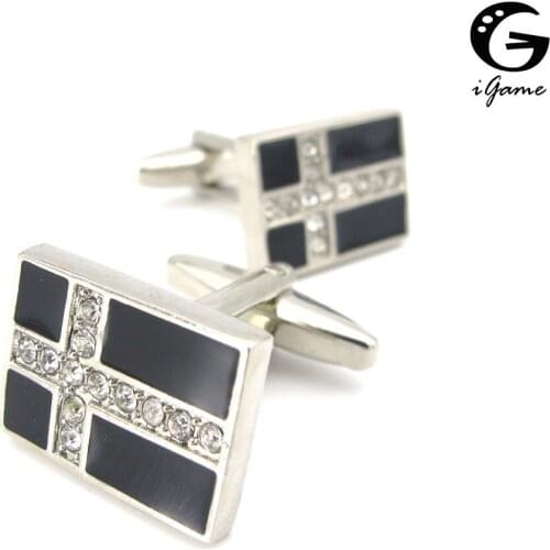 IGame New Arrival Cross Cuff Links Silver Color Crystal Design Shirt Cufflinks Free Shipping